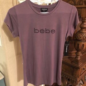 Purple Bebe shirt with purple rhinestone logo